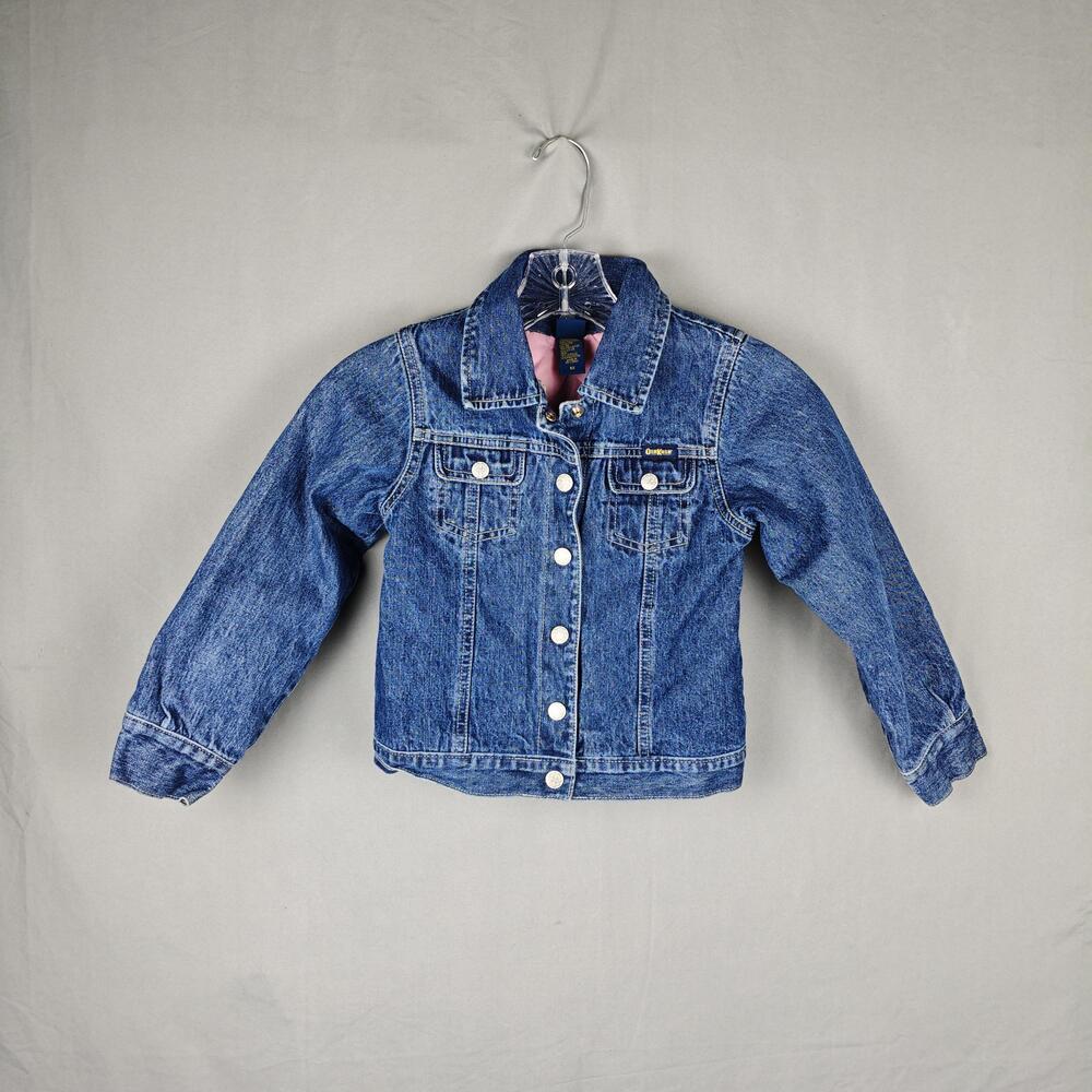 OshKosh Denim Jacket Girls 6X Blue Jean Quilted Lined Snap Front Warm Coat